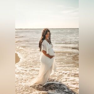 HYFVE | Cream Ruffled Large Maxi Dress with V-Neck